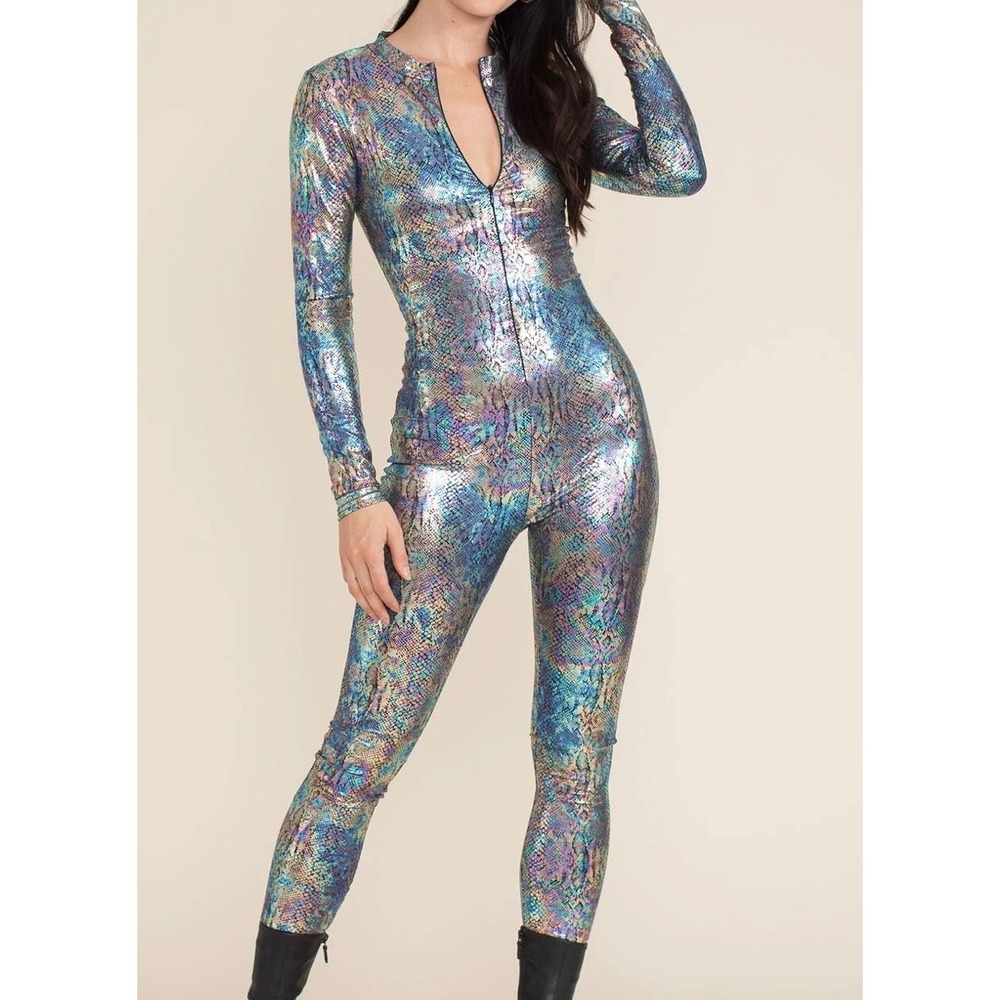 Spirithoods womens small metallic bodysuit catsuit holographic snakeskin costume